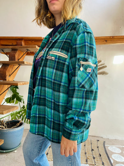 VINTAGE 90’s Flannel Checked Blue & Green Long Sleeve Shirt - L