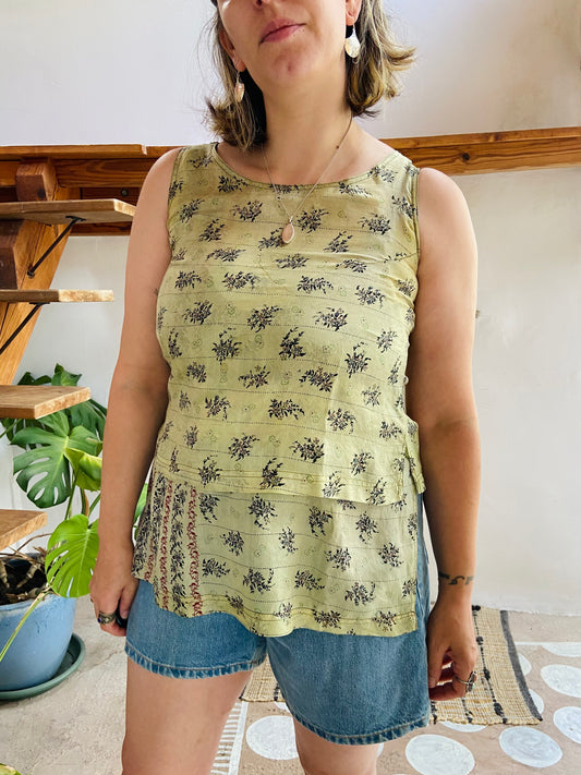 VINTAGE 90’s Hippie Silk Green Floral Tank Top - S