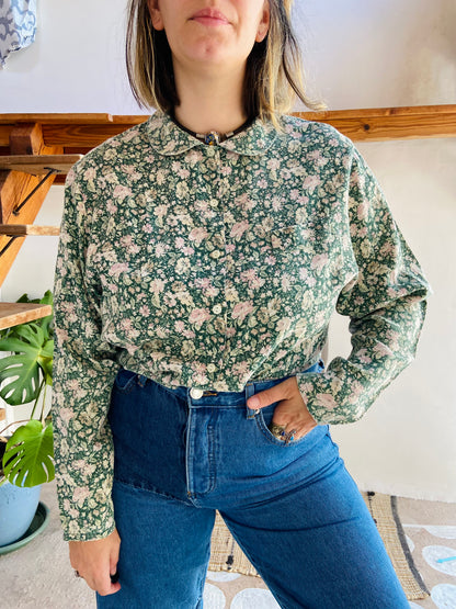 VINTAGE 90's Peter Pan Collar Floral Long Sleeve Shirt - M/L