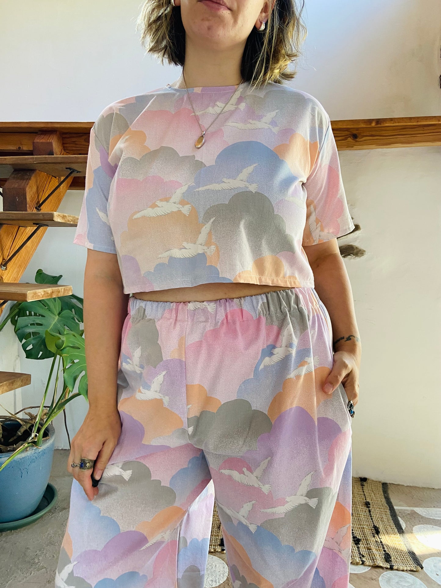 DESERT FOX Cloud Pastel Print Co-Ord Trousers & Top Set - S/M