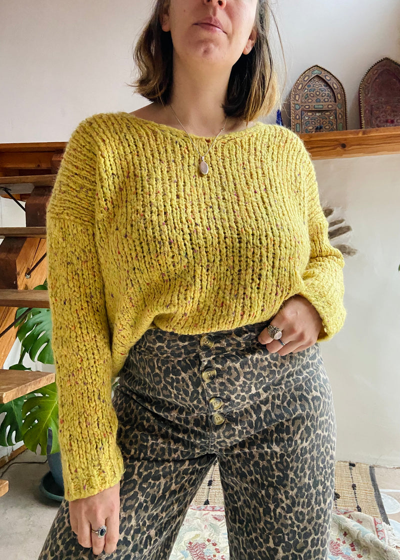 VINTAGE 90's Yellow Marl Long Sleeve Slouchy Jumper - M