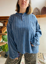 VINTAGE 90's Blue Patterned Grunge Long Sleeve T-Shirt Top - L