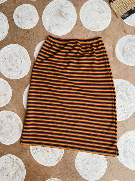 VINTAGE 90's Rainbow Stripe High Waisted Tube Skirt - M