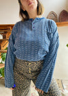 VINTAGE 90's Blue Patterned Grunge Long Sleeve T-Shirt Top - L