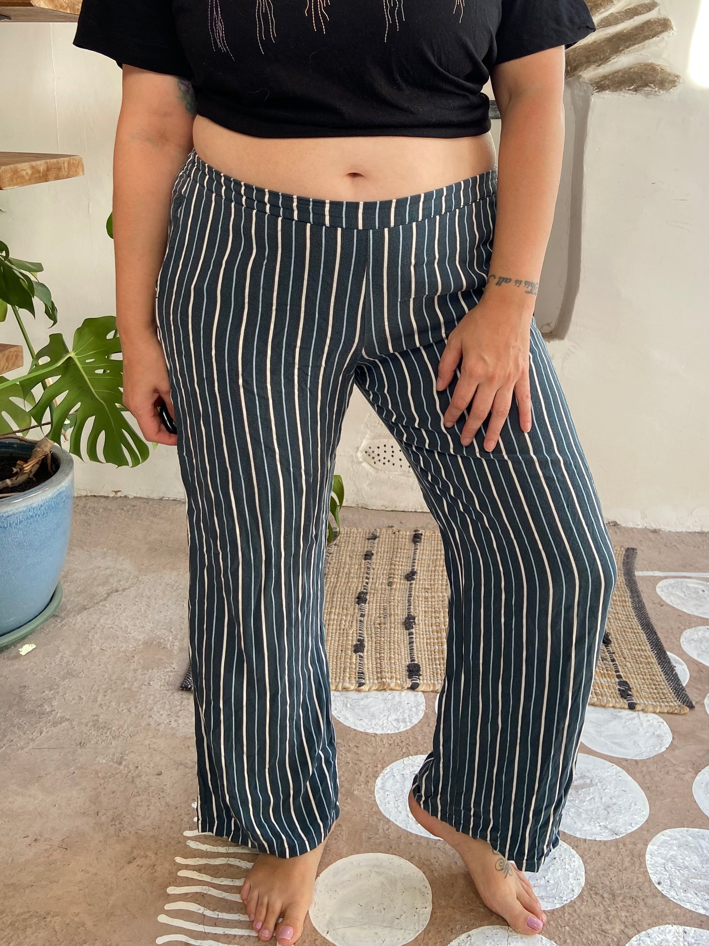 VINTAGE 90’s Blue Stripe Wide Leg Loose Trousers - M/L