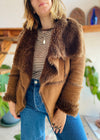 VINTAGE 90's Brown Faux Fur Penny Lane Cropped Coat Jacket - S