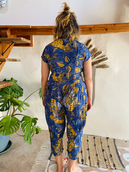 VINTAGE 80's Floral Bohemian Pattern Jumpsuit - S