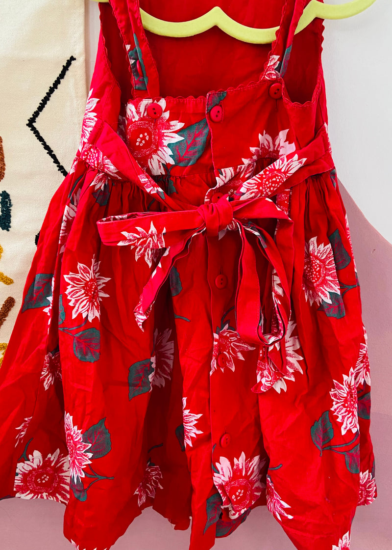 VINTAGE 90's Red Sunflower Summer Dress - 3 YEARS