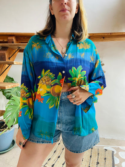 VINTAGE 90's Tropical Fruit Print Shirt - M/L