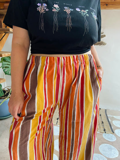 DESERT FOX Autumn Orange Stripe Wide Leg Trousers - M/L