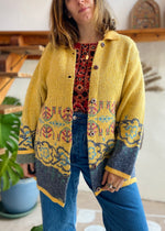 VINTAGE 90’s Yellow Woven Knit Bohemian Long Cardigan - M/L