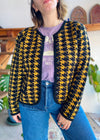 VINTAGE 80's Houndstooth Mustard Yellow Knit Cardigan - M/L