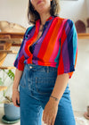 VINTAGE 90’s Bright Stripe Grandad Collar Shirt - S