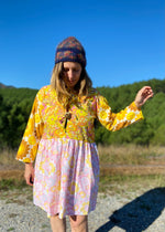 DESERT FOX Dahlia Dress - 70's Psychedelic Florals Tie Front - M/L