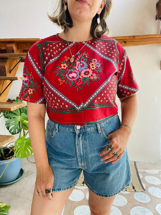 DESERT FOX Provencal Floral Red Crop Top  - S/M