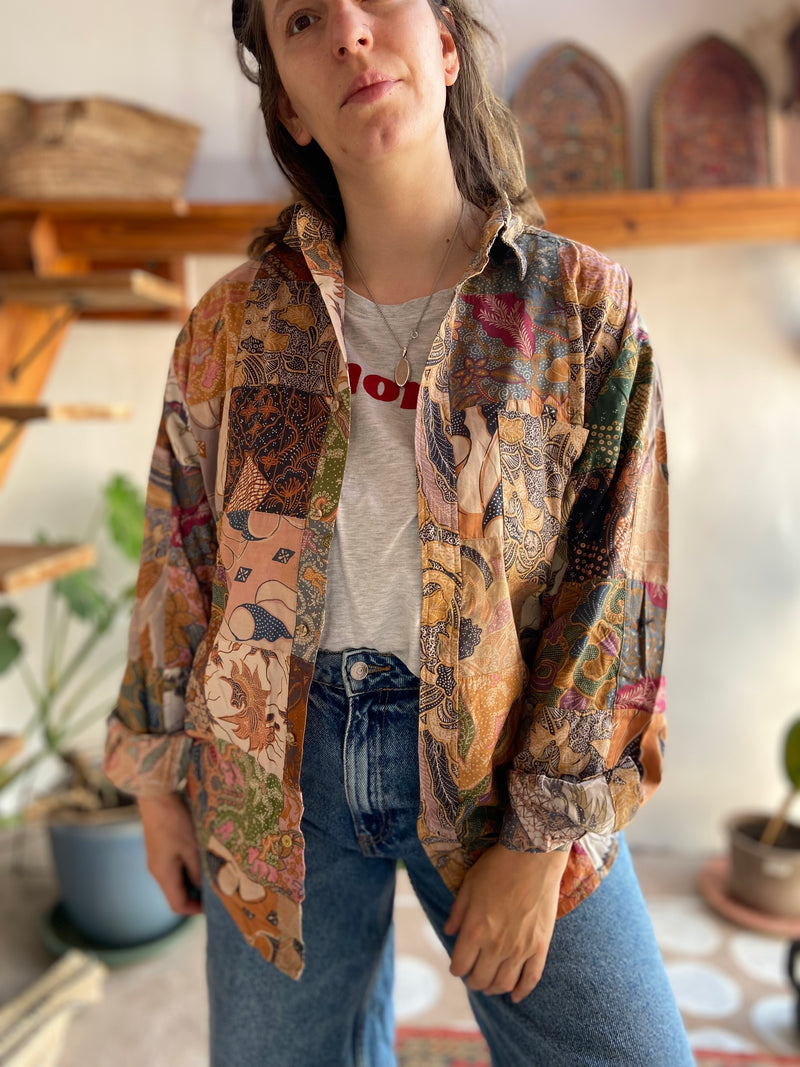 VINTAGE 90's Patchwork Hippie Long Sleeve Shirt - M/L