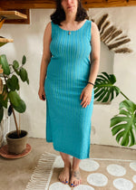 VINTAGE 90's Blue & Green Stretchy Body Con Dress - S/M