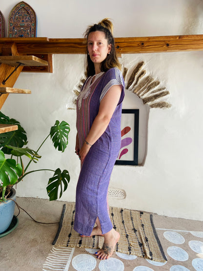 VINTAGE Bohemian Stripe Rainbow Tunic Maxi Dress - M
