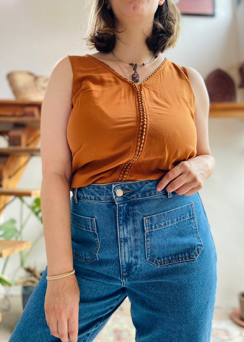 VINTAGE Y2K Burnt Orange Sleeveless Top - S/M