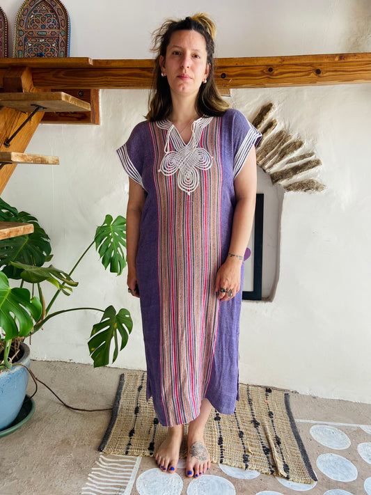 VINTAGE Bohemian Stripe Rainbow Tunic Maxi Dress - M