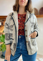 VINTAGE Bohemian Hippie Grey Printed Jacket - M