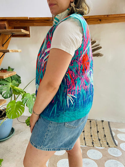 VINTAGE 80’s Bright Bird Print Gilet Jacket - M