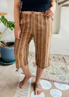 VINTAGE 90’s Brown Stripe Wide Leg Cropped Trousers - L