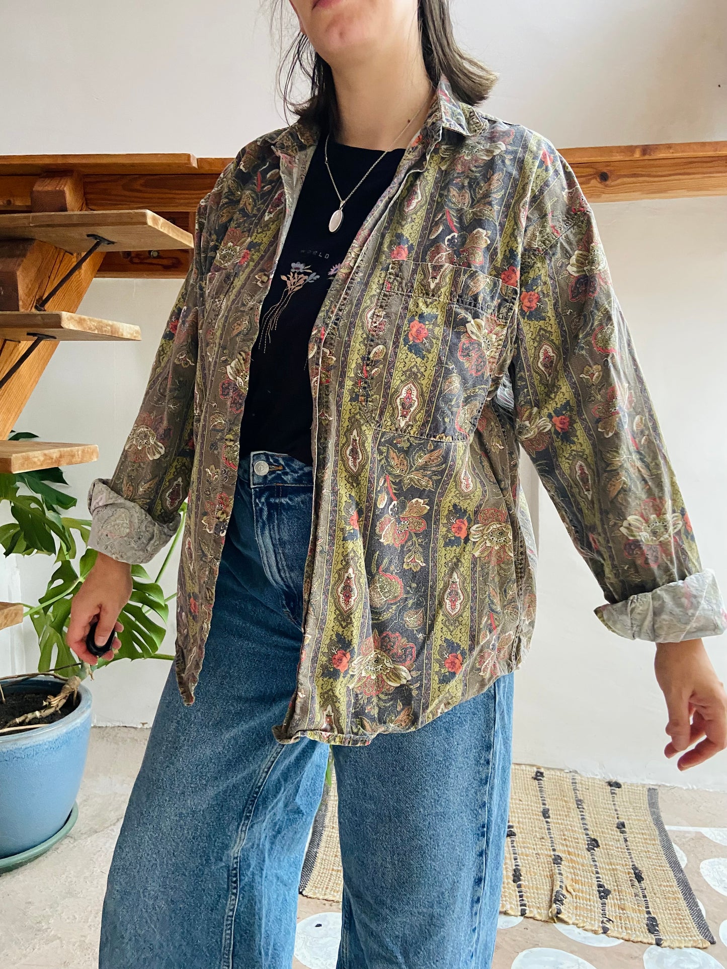 VINTAGE Provencal Bohemian Pattern Long Sleeve Shirt - M/L
