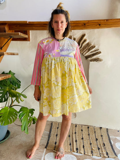 DESERT FOX Patchwork Pastel Floral Ruffle Dress - S/M