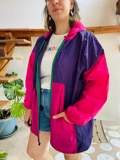 VINTAGE 80’s Pink & Purple Rain Coat Jacket - L