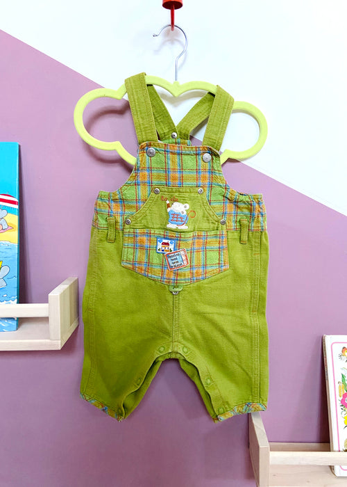 VINTAGE 90’s Green Checked Mouse Dungarees - 6 Months