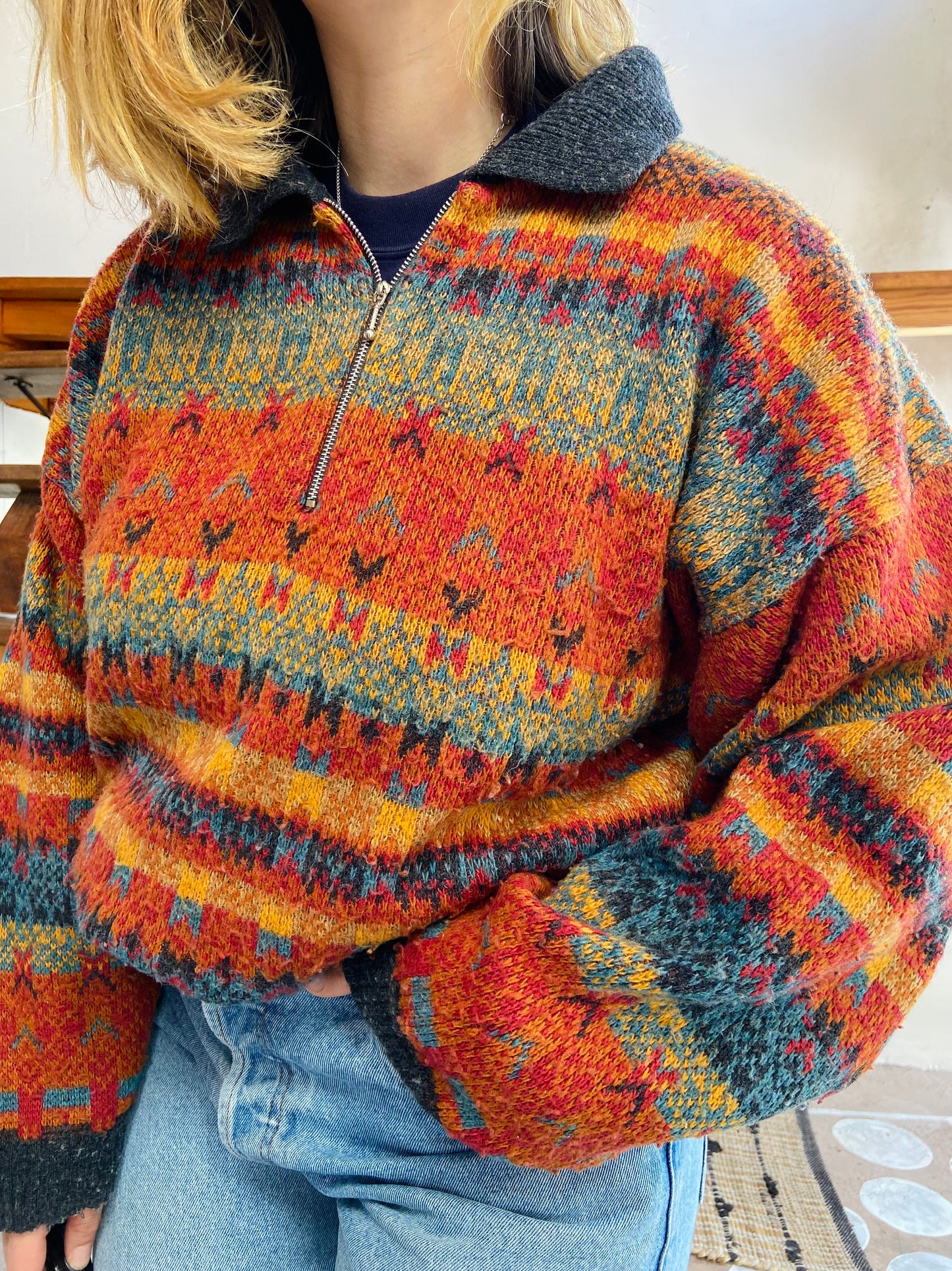VINTAGE 90’s Bright Stripe Oversized Jumper - L
