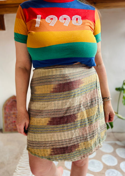 VINTAGE Hippie Patchwork Wraparound Mini Skirt - S/M
