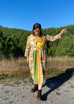 DESERT FOX Dahlia Midi Dress - 70's Orange Florals Tie Front - S/M