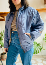 VINTAGE 80’s Blue Quilted Embroidered Puffa Jacket - M