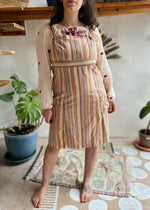 VINTAGE 90's Rainbow Stripe Dungaree Dress - M