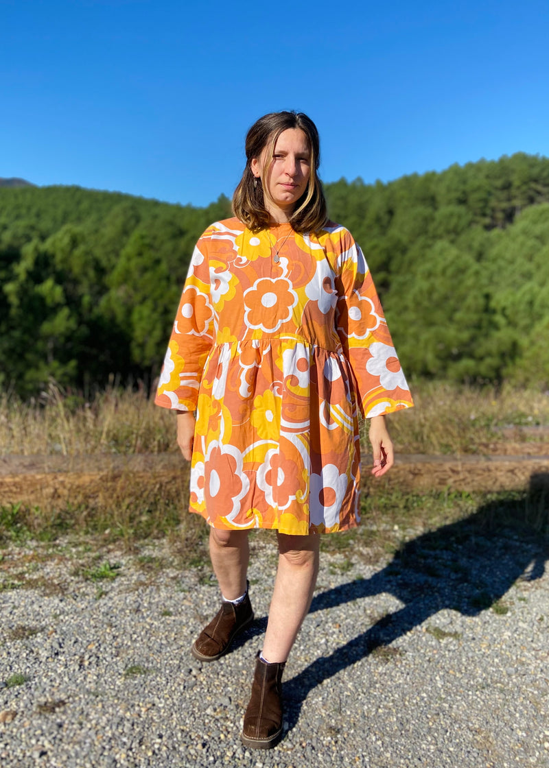 DESERT FOX Dahlia Dress - 70's Orange Swirl - M/L