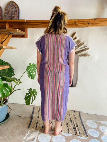 VINTAGE Bohemian Stripe Rainbow Tunic Maxi Dress - M