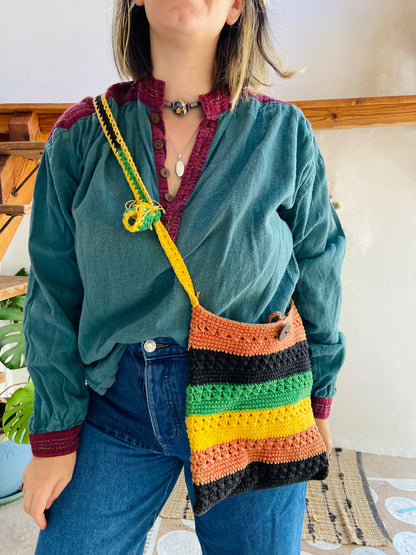 VINTAGE 90's Stripe Crochet Shoulder Bag - ONE SIZE