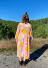 DESERT FOX Dahlia Midi Dress - Pink & Orange 70's Florals - M/L