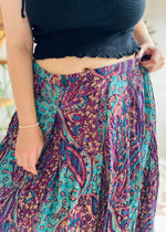 VINTAGE 80’s Purple & Blue Paisley Midi Skirt - XL