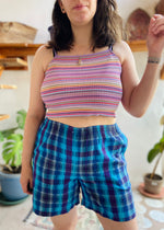 VINTAGE 90’s Blue Checked Loose Shorts - M/L