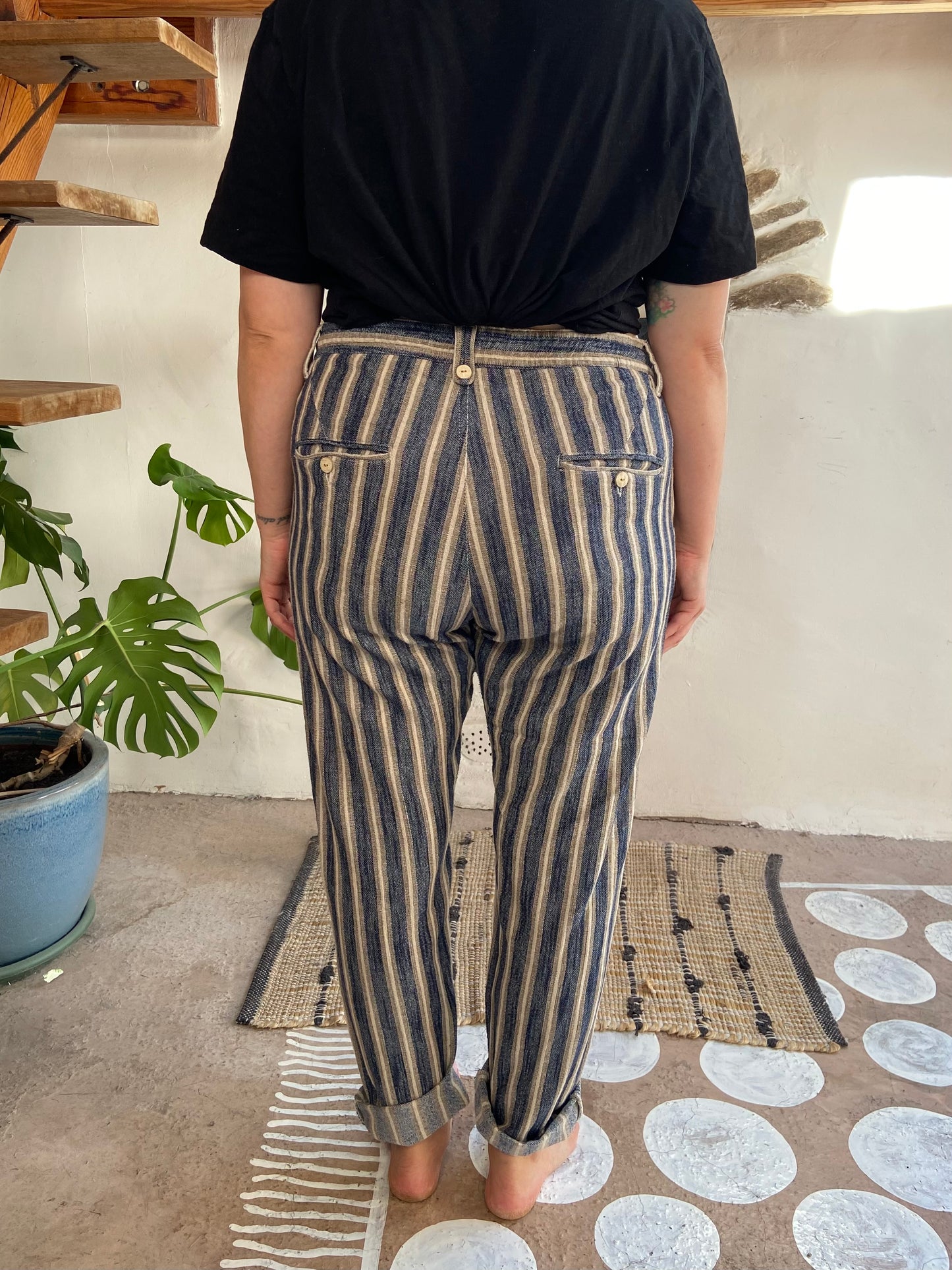 VINTAGE 90’s Stripe Thick Loose Trousers - L