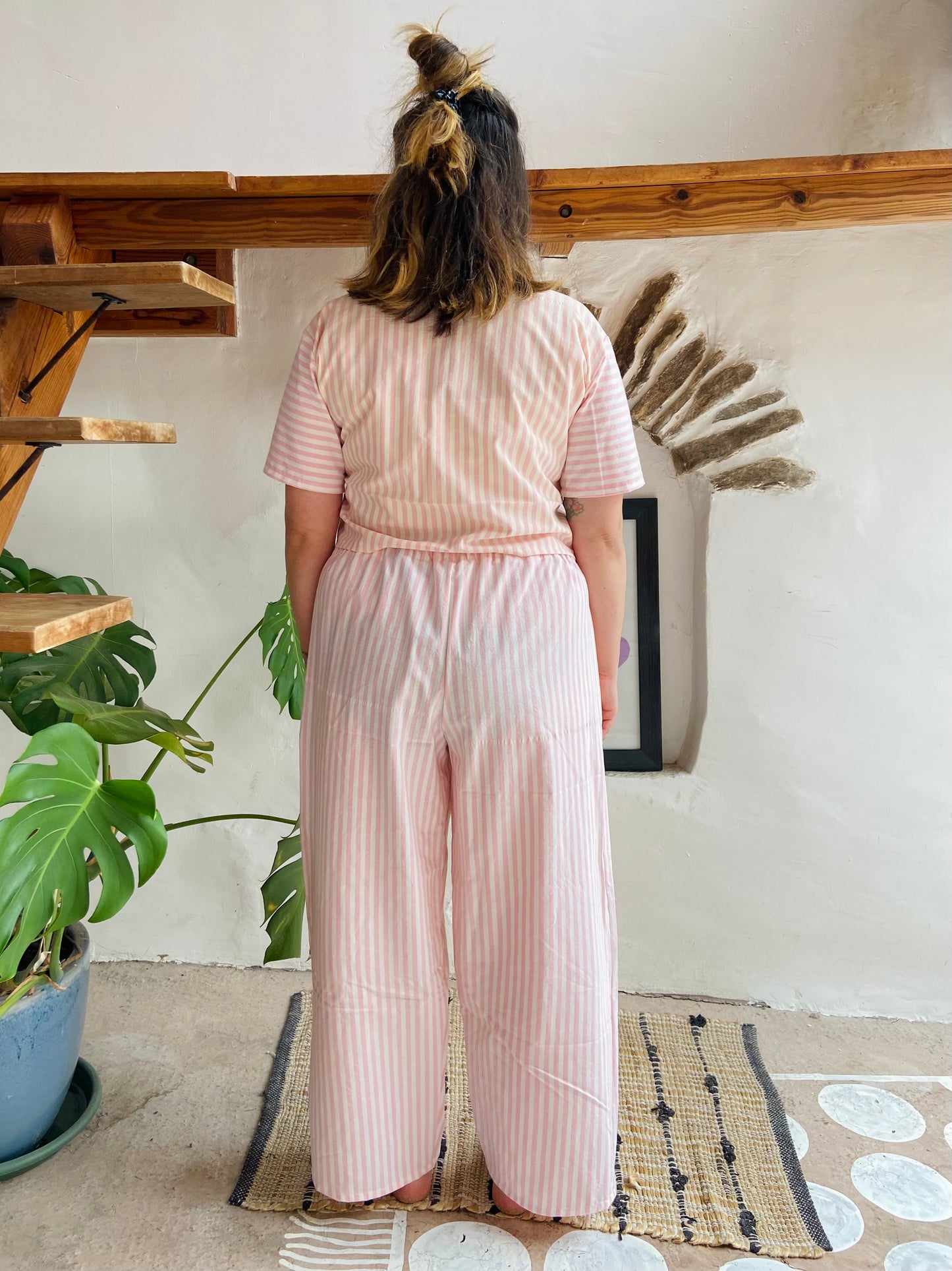 DESERT FOX Pink & White Stripe Print Tie Front Crop Top - S/M