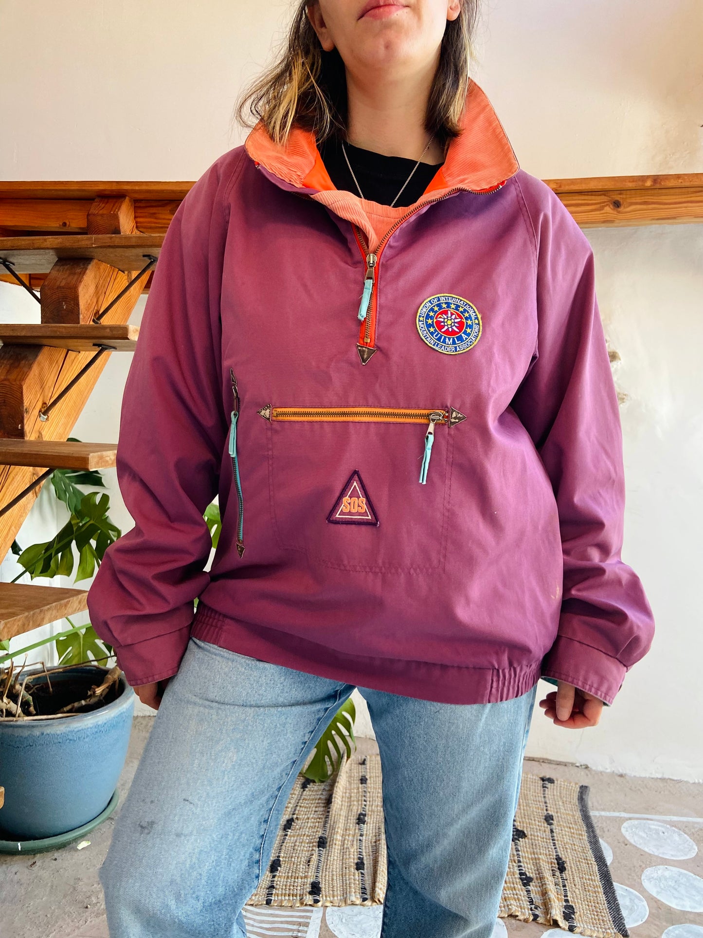 VINTAGE 80's Retro Purple Over The Head Raincoat Funky - L/XL