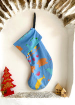 DESERT FOX Handmade Vintage Fabric Christmas Stocking - Children’s Animal Snowfall