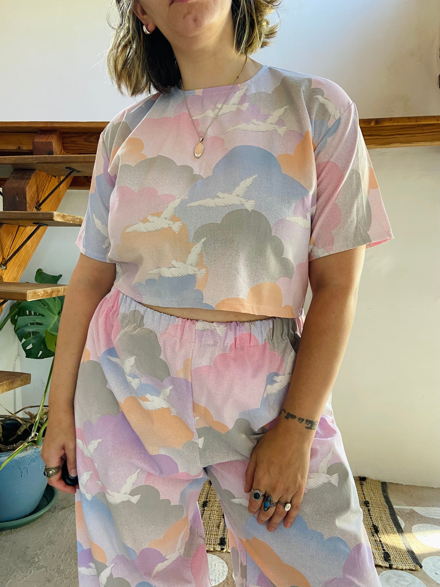 DESERT FOX Cloud Pastel Print Co-Ord Trousers & Top Set - S/M
