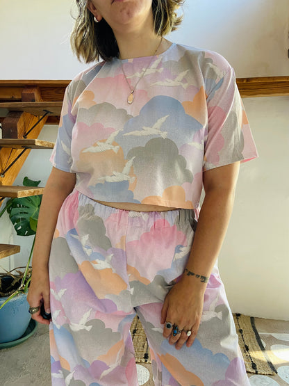 DESERT FOX Cloud Pastel Print Co-Ord Trousers & Top Set - S/M