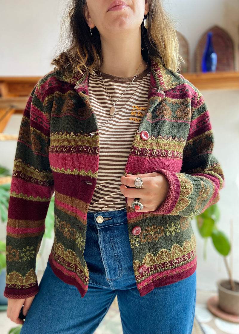 VINTAGE 90’s Bohemian Knit Button Up Cardigan Jacket - S/M