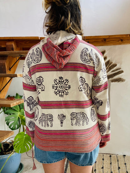 VINTAGE 90’s Hippie Stripe Peruvian Hooded Top - M